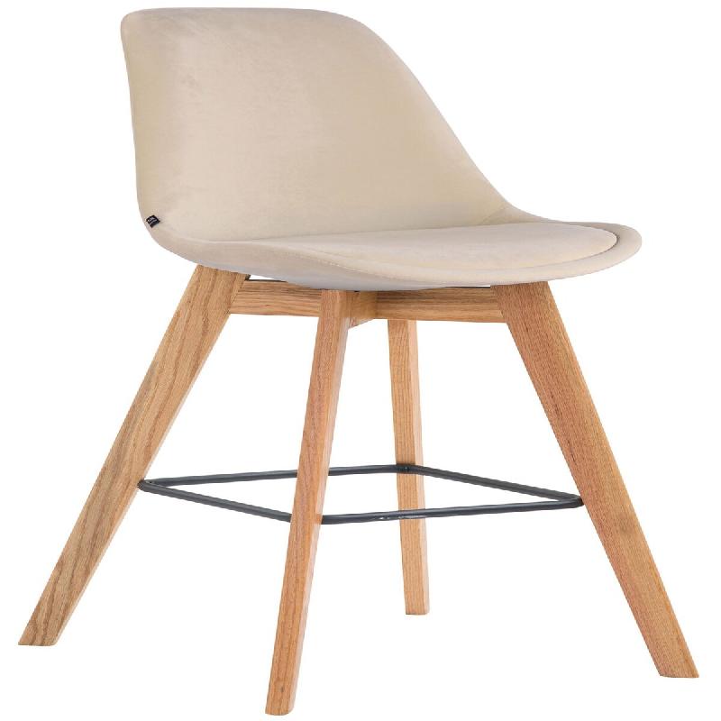 Décoshop26 - Tabouret de bar x1 style scandinave avec assise en velours crème et structure en bois naturel 10_0005722 - 3000265178565_0