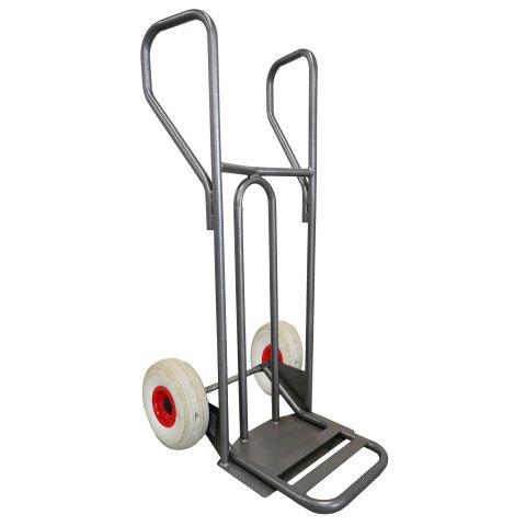 DIABLE ACIER TABLIER INCURVÉ POIGNÉE FERMÉE 250 KG ROUES ROUES PREMIUM INCREVABLES, BAVETTE RABATTABLE