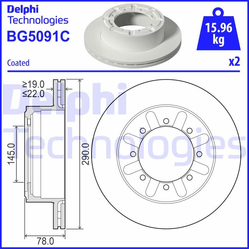 Disque de frein ventilé Delphi BG5091C - boîte de 2 disques pour assemblage arrière_0