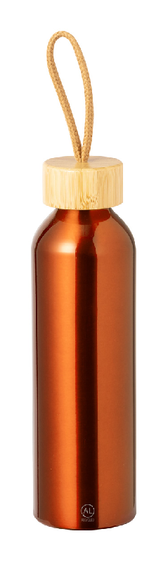 Gourde en aluminium recyclé - couvercle bambou - anse - 600 ml - couleur orange_0