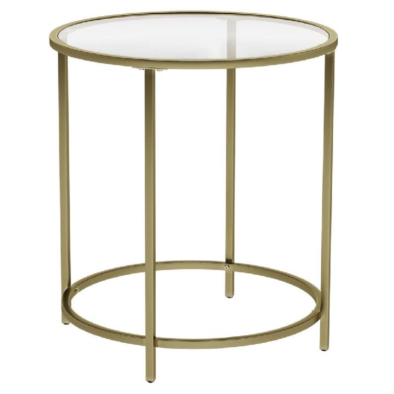 Helloshop26 - Table d'appoint ronde plateau en verre trempé 50 x 50 x 55 cm armature métallique dorée bout de canapé table console 12_0007566 - do_0