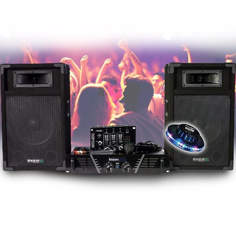 Kit de sonorisation complet disco 480w ibiza sound dj300 ampli - table de mixage - enceintes - micro, jeu de lumière ovni led - 3666638042286_0
