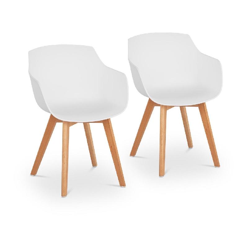 Lot de 2 chaises salon salle à manger - 150 kg max - surface d'assise 41x40 cm - coloris blanc - pieds en bois de hêtre - réf. 14_0000871_0