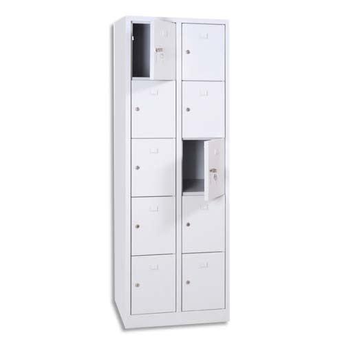 Vestiaire multicases MT International - 5 cases, 2 colonnes, acier blanc, L60 x H180 x P50 cm, cases L22 x H31,5 x P47,5 cm_0