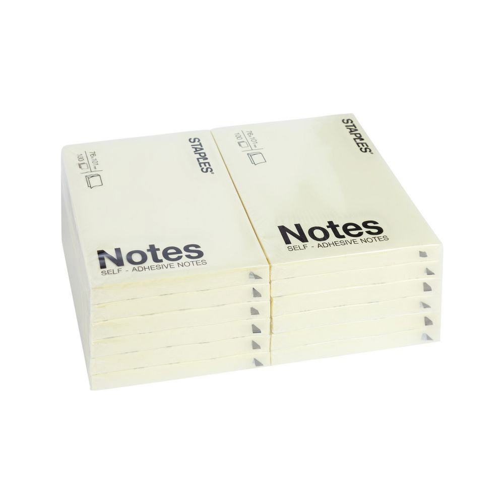 NOTES REPOSITIONNABLES 76 X 101 MM - JAUNE PASTEL - BLOC DE 100 FEUILLES