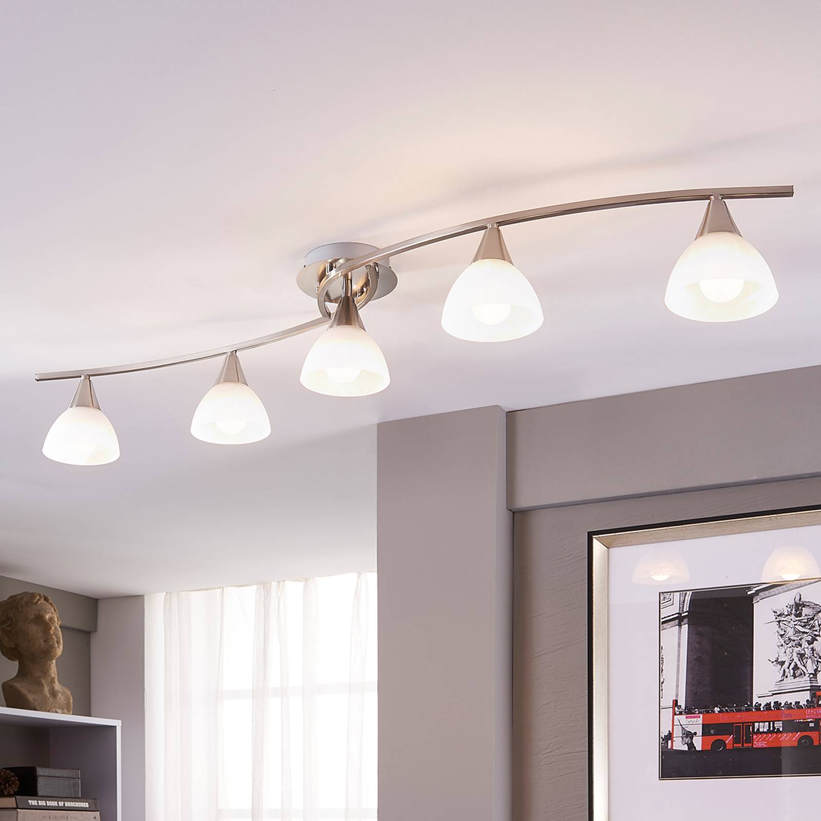 LINDBY PLAFONNIER DELLA, NICKEL, 110 CM, 5 LAMPES, E14