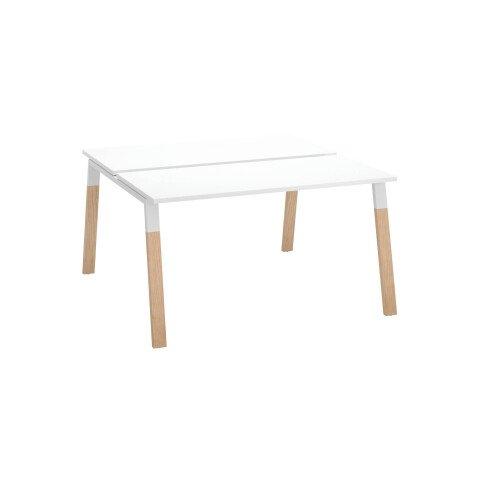 PÔLE 2 BUREAUX ECLA BLANC L 140 X P 60 CM PIEDS MÉTAL BLANC FINITION BOIS