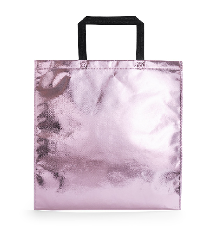 Sac shopping stratifié en tissu non tissé métallisé - couleur rose - anses moyennes - 55g_0