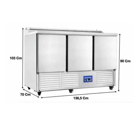 Saladette réfrigérée 3 portes avec compartiments GN et plan de travail - Réf: PS300_0