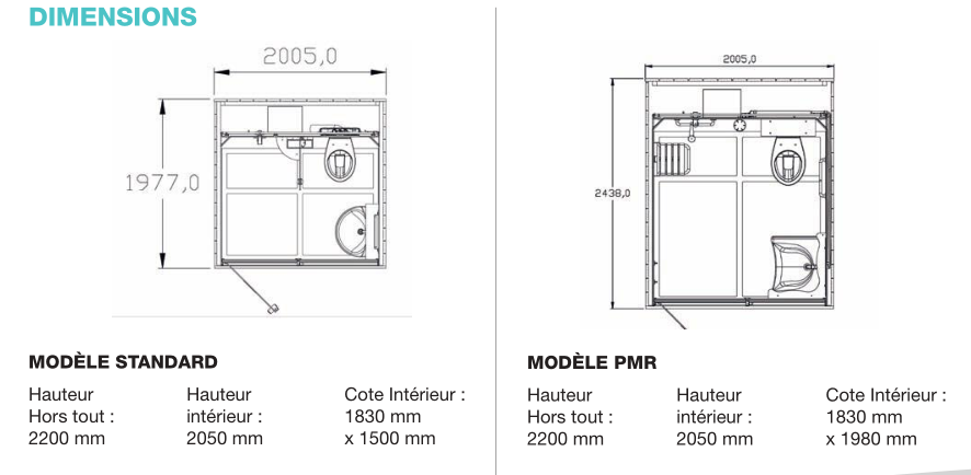 Sanitaires publics extérieurs pmr bloc salle d'eau individuel / 2 x 2.43 x 2.2 m_1