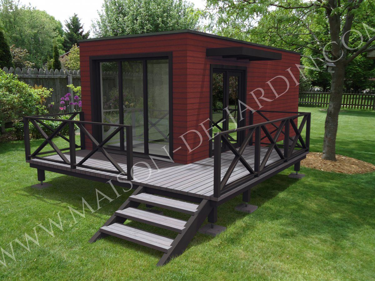 Studio de jardin 20 m² - maison de jardin avec ossature bois et bardage rouge - modifiable et isolé_0