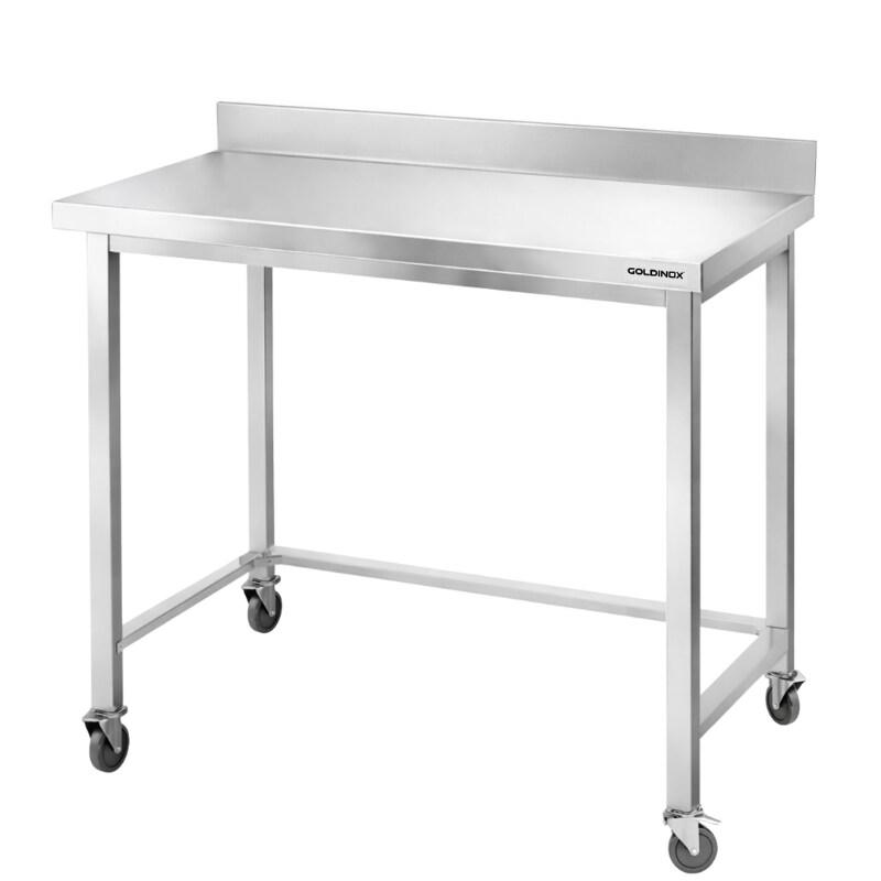 Table de travail en inox Bar 1200x800 mm avec renfort et dosseret sur roulettes PREMIUM - GOLDINOX - gris inox 3701770830206_0