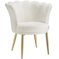 TecTake GmbH tectake Fauteuil rembourrage épais revêtement fourrure synthétique crème/or - 405914 - beige acier 405914_0