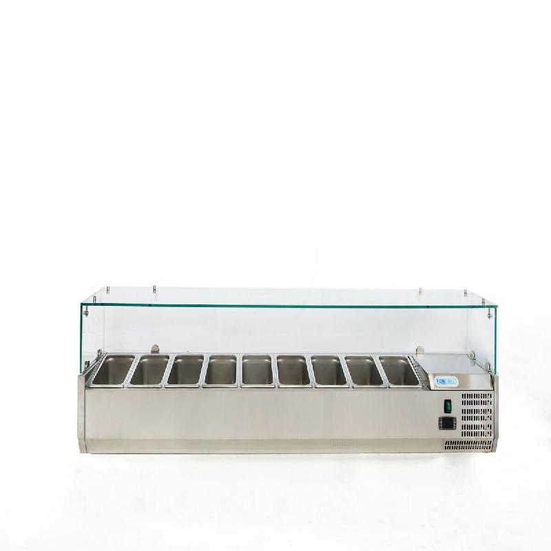 Vitrine réfrigérée avec verre. Capacité 9xGN1/4. Dimensions (LxPxH) 180x33x43,5 cm. ForCold by FIMAR Modèle G-VRX1800-330 - 222_0