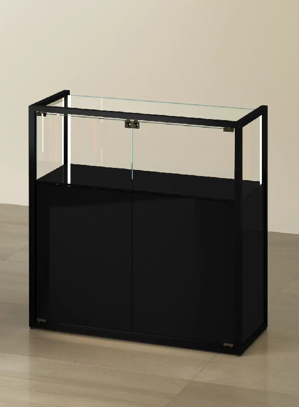 Vitrine TM/95BMVA - Noir Muséo - Vitrine d'exposition en verre avec éclairage LED et finition bronze_0