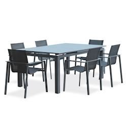 DCB GARDEN Ensemble repas de jardin 6 places en aluminium anthracite - ALU-MIAMI - gris aluminium ALU-MIAMI-TBALU+6FT_0