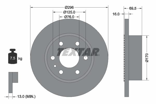 Disque de frein Textar 93177503 - arrière - type plein - boîte de 1 disque_0