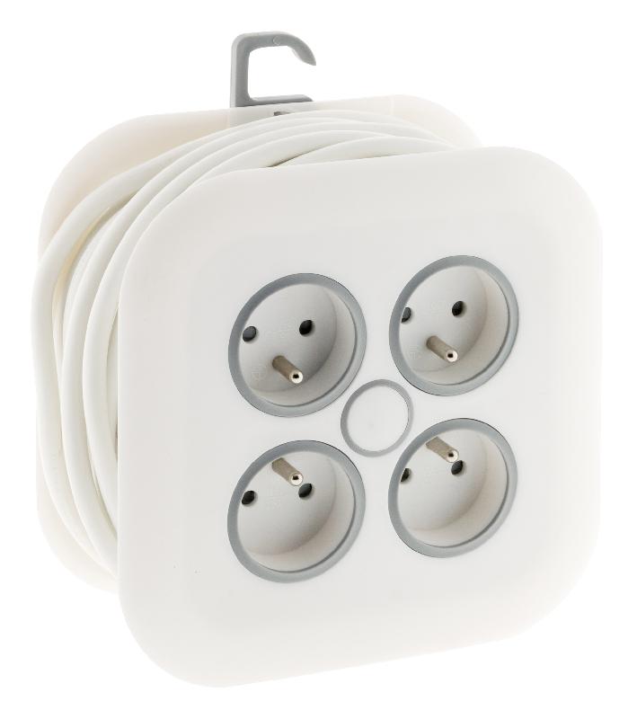 Enrouleur domestique Zenitech 4x16A 2P+T - Fiche extraplate 3G1mm² - Câble 7m - Blanc_0