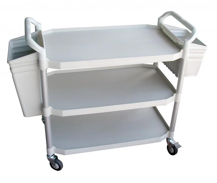 Servante d'atelier multi-usage 3 plateaux - avec ou sans bacs - coloris gris ou noir - contact alimentaire - 250 kg - Matador_0