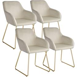 TecTake GmbH tectake Lot 4 chaises de salle à manger aspect velours rembourré crème et or - 405931 - beige polyester 405931_0