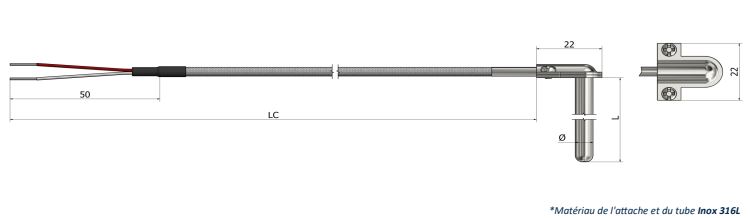 Thermistance de surface coudée - HS21 - PTC KTY 81/110 et NTC 10kΩ à 25°C - Montage 2 fils - Diamètre 4 à 6 mm_0