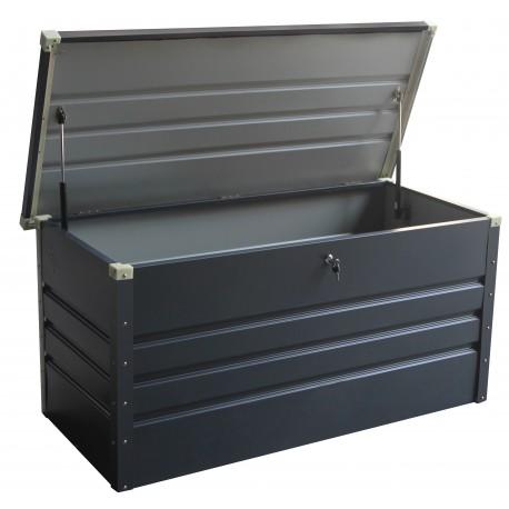 2988 - Coffre de rangement en métal anthracite 400L avec plancher - acier zingué X-METAL, vérins à gaz et garantie 15 ans_0