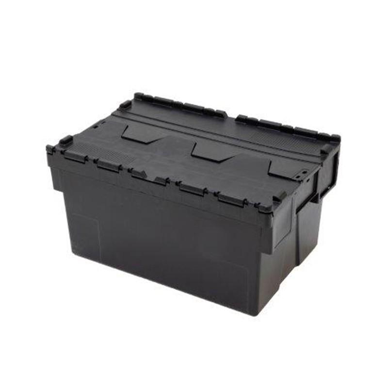 Bac navette en plastique recyclé 600 x 400 x 310 mm - 52L - Couvercle noir - Rolléco_0