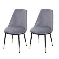 Décoshop26 - Lot de 2 chaises de salle à manger en velours gris assise et dossier arrondis pieds noirs 04_0000409 - gris 3000253588987_0