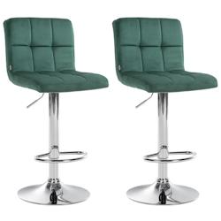 Décoshop26 - Lot de 2 tabourets de bar en velours vert avec coutures décoratives pied en trompette métal chromé 10_0004392 - 3000252079424_0