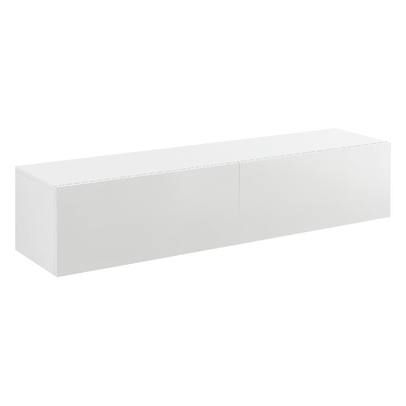 Étagère murale design - Meuble support TV avec 2 tiroirs - 140 cm - Blanc brillant - 03_0005187_0