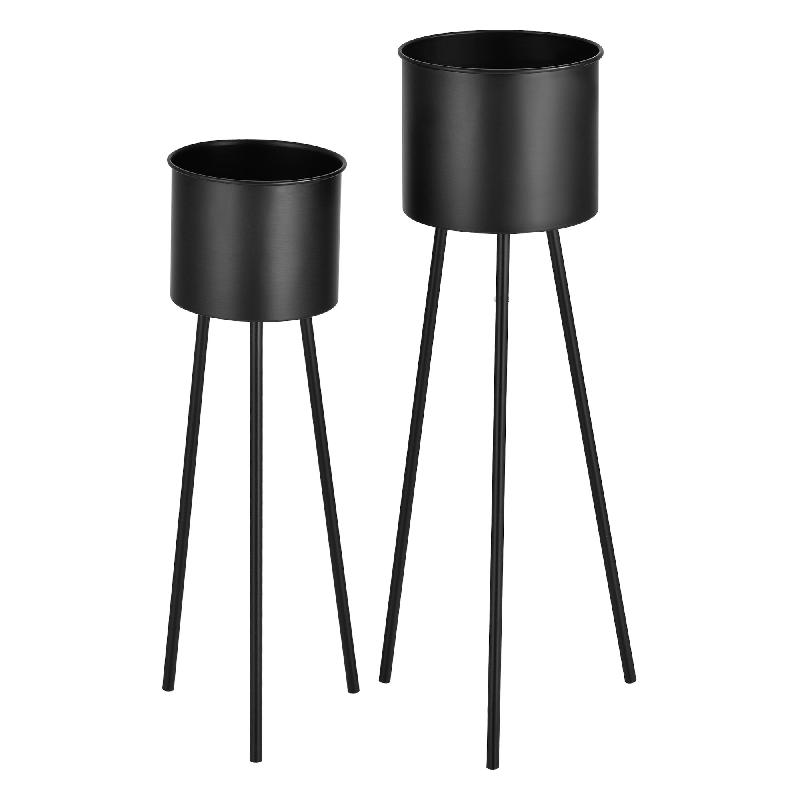 LOT DE 2 SUPPORTS DE PLANTES SET POTS DE FLEUR LOT CACHE-POT ENSEMBLE BACS À FLEURS VASES MÉTAL TAILLES DIFFÉRENTES NOIR 03_0005775_0