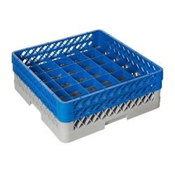 METRO Professional Set de paniers GBK5036, 3 pièces, PP, 50x50 cm, 1 panier, 1 pièce d'extension, 1 pièce d'extension pour 36 verres, gris/bleu - p_0
