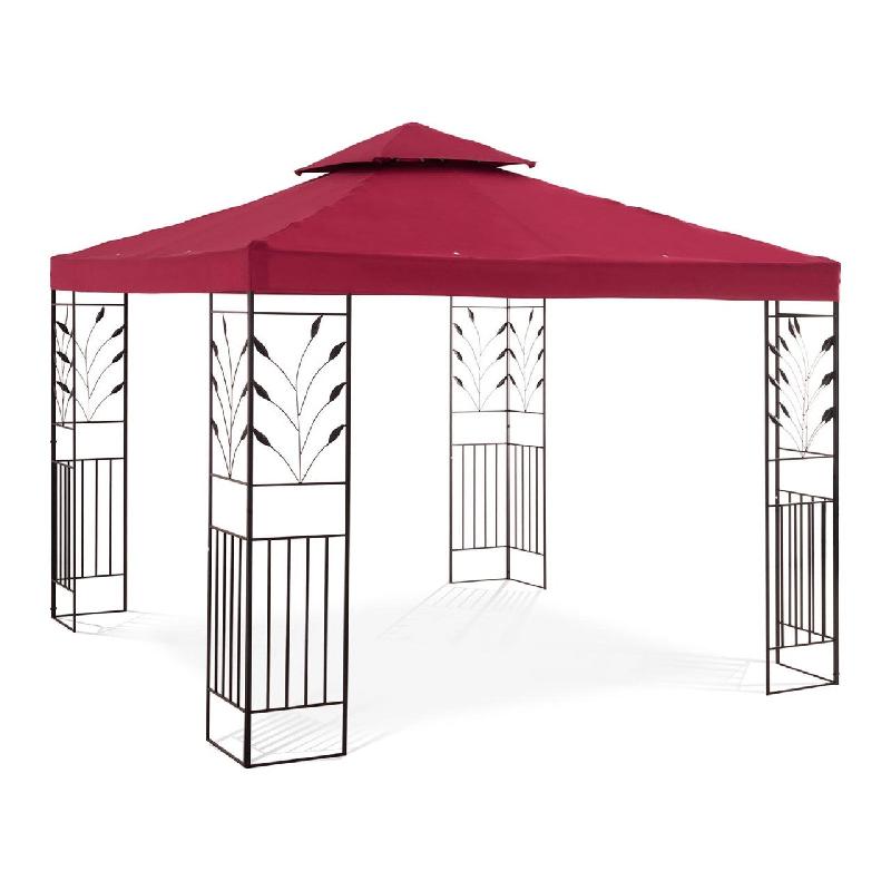Pergola pavillon barnum tonnelle tente abri gazebo de jardin terrasse - rouge vin/beige - 3 x 3 m - toile 180 g/m² - 14_0002769_0