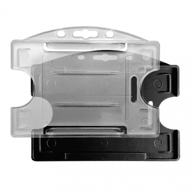 Porte-badge rigide - Protection 1 face - Pour 2 badges en ABS - Blanc translucide ou noir_0