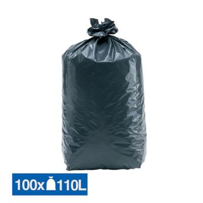 Sacs poubelle déchets légers noirs 110 L, lot de 100_0