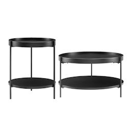 SalesFever Ensemble de 2 tables basses | rond | 2 étagères chacune | MDF avec placage en frêne | L 69/44 x P 69/44 x H 39/49 cm | Noir - noir 367070_0