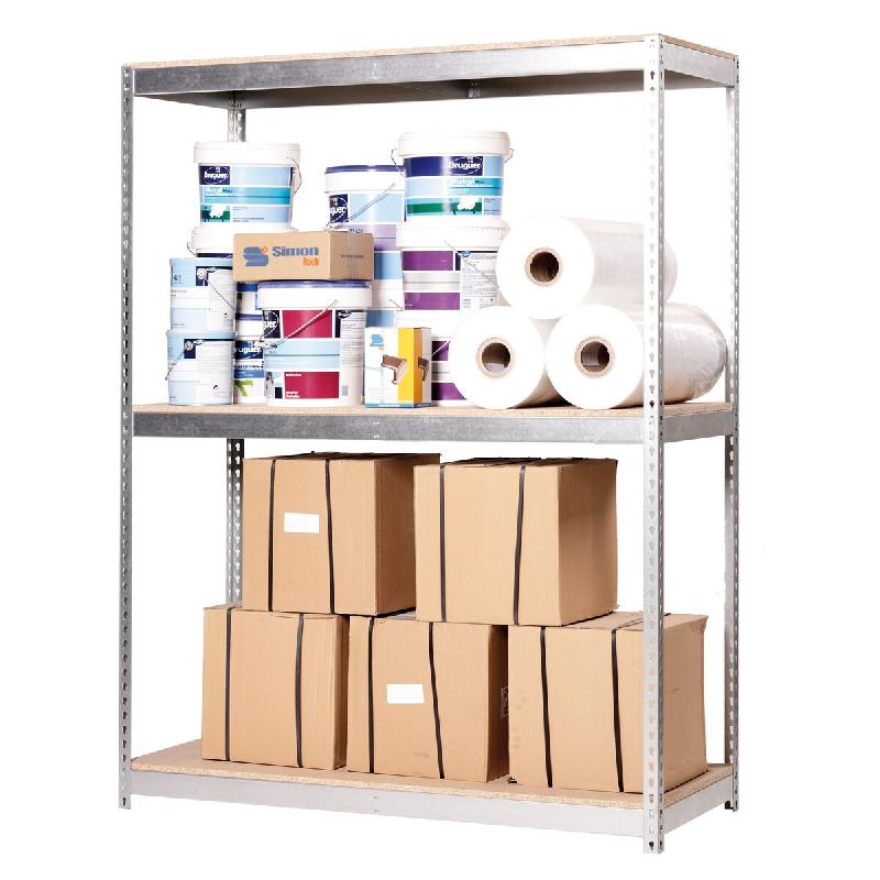 SimonRack Rayonnage industriel, 2000x1200x750 mm, 400 kg au point de flexion, 3 étagères bois, rayonnage garage, Galvanisé/Bois- Ecoforte - argent�_0
