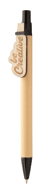 Stylo à bille en papier recyclé - Clip en bois personnalisable - Encre bleue_0