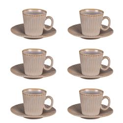 Coffret de 6 tasses à café avec sous tasses Liv -  9 cl Gris Rond Porcelaine Table Passion - gris porcelaine 3106232721236_0
