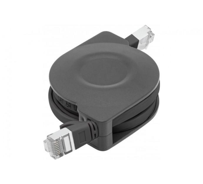 Cordon RJ45 catégorie 6A U/FTP rétractable noir - Plat - 1,50 m - Blindage individuel par paire - Débit jusqu'à 10 Gbps_0