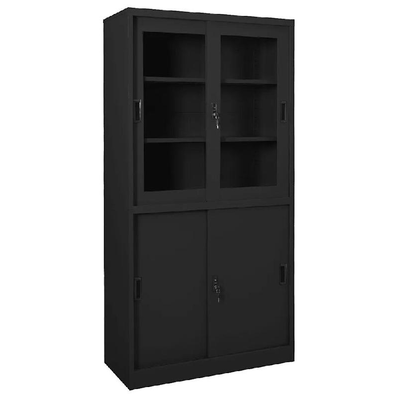 Helloshop26 - Armoire de bureau porte coulissante 90 x 40 x 180 cm avec 3 étagères réglables style moderne en acier anthracite 02_0046825 - verre 3_0