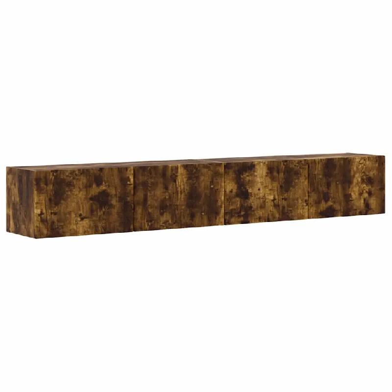 Helloshop26 - Lot de 2 meubles TV muraux modernes 98 x 31 x 29,5 cm avec étagères et portes pivotantes en bois d'ingénierie chêne 02_0054928 - Boi_0