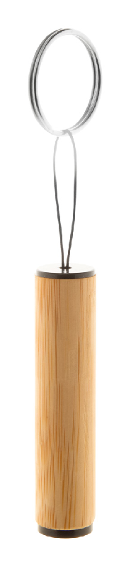 Lampe de poche en bambou - mini format avec LED blanche et porte-clés en métal_0