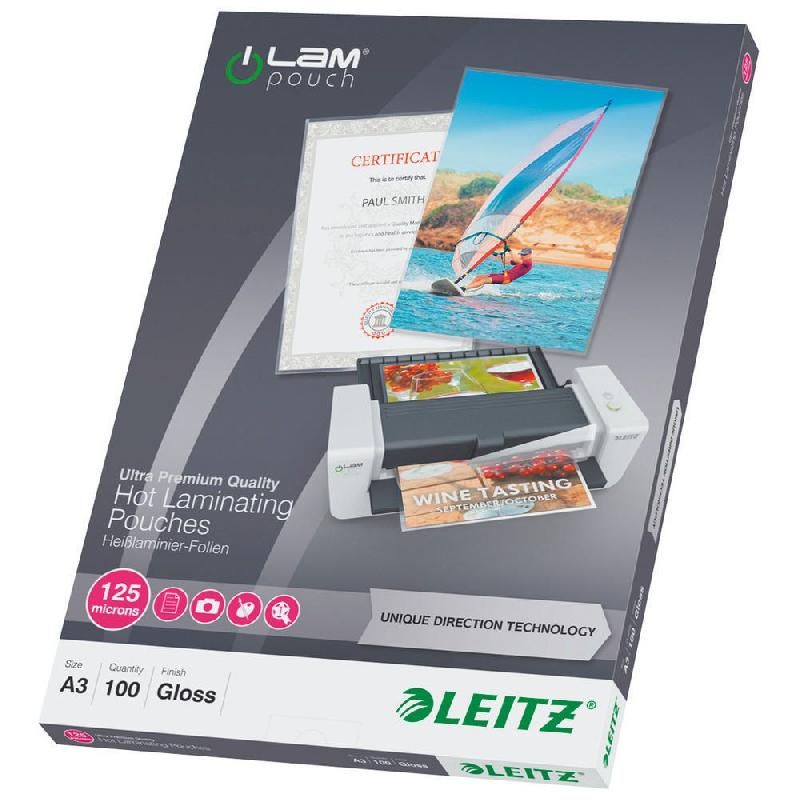 LEITZ POCHETTE DE PLASTIFICATION LEITZ - FORMAT A3 - EPAISSEUR 125 MICRONS - BOÎTE DE 100