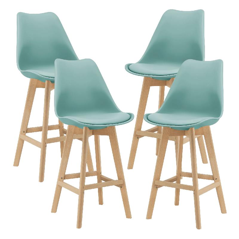 Lot de 4 tabourets de bar en plastique synthétique - Hêtre massif - Vert menthe - 105x48x58 cm - Réf : 03_0008719_0