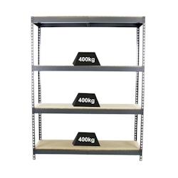 PROREGAL Étagère pour charges lourdes WOOD BEAST FOUR | HxLxP 200x240x45cm | 4 niveaux | Charge du compartiment 400kg | Gris - gris métal PR_RS14-33_0