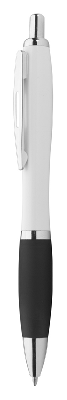 Stylo à bille en plastique - corps blanc, grip coloré, parties chromées brillantes - encre bleue_0