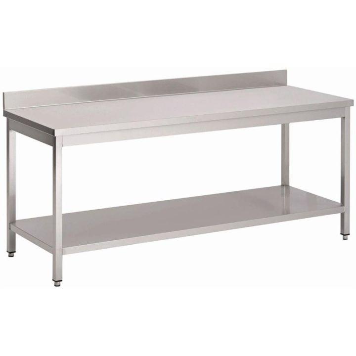 Table inox (L)1400 x (P)600 mm x (H)940 mm, avec dosseret et étagère basse_0