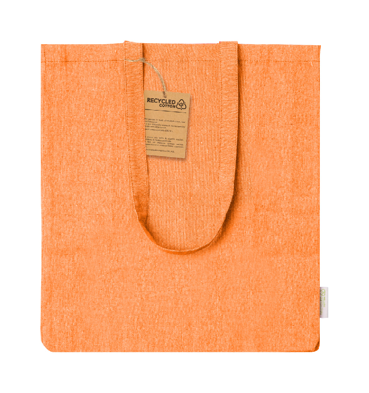 Tote bag en coton recyclé - avec soufflet, anses longues et étiquette distinctive - 140 g/m² - couleur orange_0