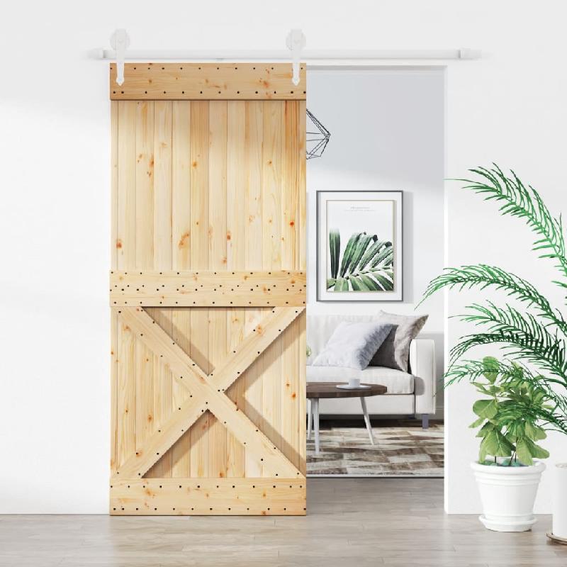 Vidaxl porte coulissante et kit de quincaillerie 90x210 cm pin massif 3203226_0
